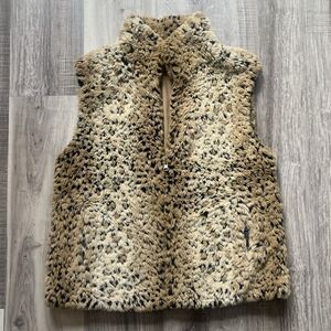 Giacca Reversible Vest Women’s Size Med Animal Print Faux Fur Full Zip Y2K